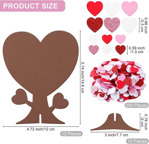 362 Pieces Love Heart Tree Foam Stickers DIY Craft Set 12 Pieces Heart Tree and 350 Pieces Valentine's Day Self-Adhesive Foam Heart for Valentine's Day Wedding Mother's Day Home Decor in Saudi Arabia