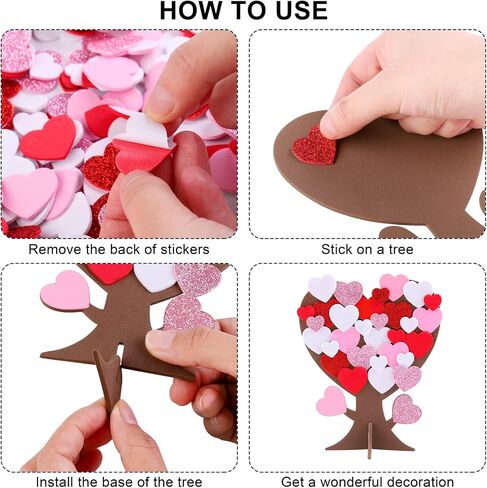 362 Pieces Love Heart Tree Foam Stickers DIY Craft Set 12 Pieces Heart Tree and 350 Pieces Valentine's Day Self-Adhesive Foam Heart for Valentine's Day Wedding Mother's Day Home Decor in Saudi Arabia