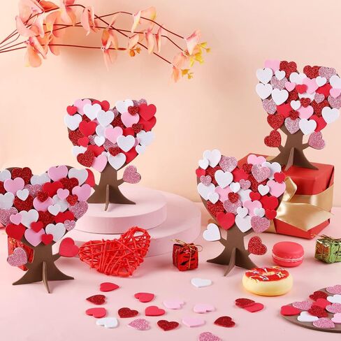 362 Pieces Love Heart Tree Foam Stickers DIY Craft Set 12 Pieces Heart Tree and 350 Pieces Valentine's Day Self-Adhesive Foam Heart for Valentine's Day Wedding Mother's Day Home Decor in Saudi Arabia