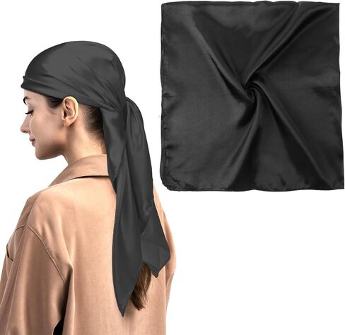 35" Large Black Satin Head Scarf for Women Fashion Square Silk Hair Scarf for Hair Wrapping Square Hair Bandanas Large Head Scarves for Sleeping Head Wraps in Saudi Arabia