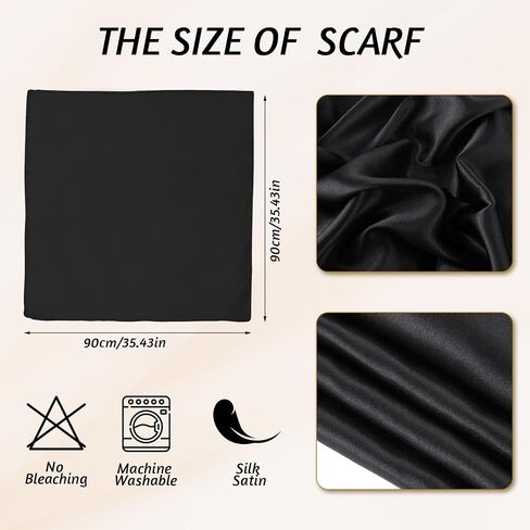 35" Large Black Satin Head Scarf for Women Fashion Square Silk Hair Scarf for Hair Wrapping Square Hair Bandanas Large Head Scarves for Sleeping Head Wraps in Saudi Arabia