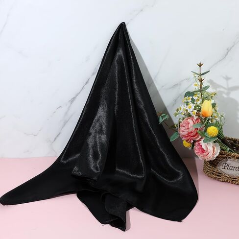 35" Large Black Satin Head Scarf for Women Fashion Square Silk Hair Scarf for Hair Wrapping Square Hair Bandanas Large Head Scarves for Sleeping Head Wraps in Saudi Arabia
