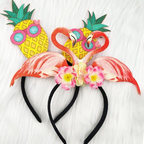 مجموعة رأس حفلات هاواي، طوق شعر صيفي للشاطئ مع شجرة النخيل اللامعة، تصميم فلامنغو والأناناس والصبار، عصابة رأس استوائية، 4 قطع متعددة الألوان in Kuwait