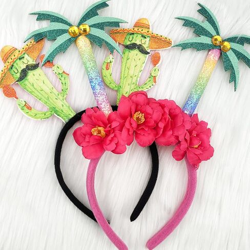 مجموعة رأس حفلات هاواي، طوق شعر صيفي للشاطئ مع شجرة النخيل اللامعة، تصميم فلامنغو والأناناس والصبار، عصابة رأس استوائية، 4 قطع متعددة الألوان in Kuwait