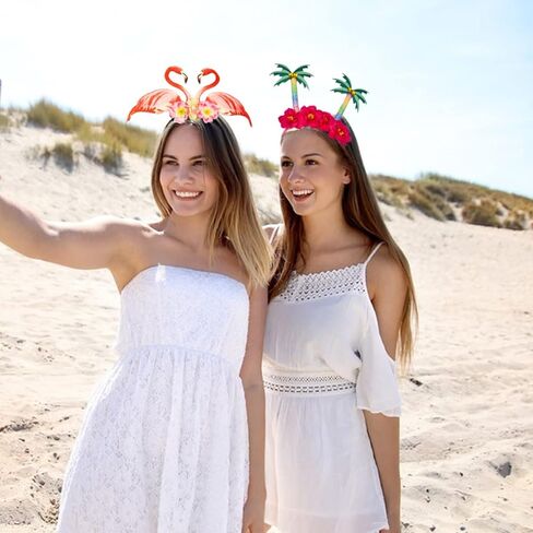 مجموعة رأس حفلات هاواي، طوق شعر صيفي للشاطئ مع شجرة النخيل اللامعة، تصميم فلامنغو والأناناس والصبار، عصابة رأس استوائية، 4 قطع متعددة الألوان in Kuwait