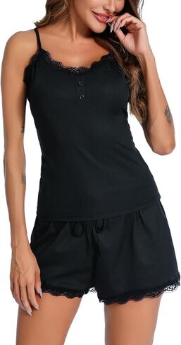 ENJOYNIGHT Women's Pajamas Set Sexy Lace Trim PJS Set Print Cami Top and Shorts Sleepwear in Saudi Arabia