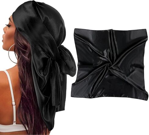 Qianyu 35 Inches Large Square Satin Head Scarf Silk Feeling Hair Scarf Wrapping Square Hair Bandanas Large Satin Silk Like Neck Scarf Sleeping Head Wraps for Womens and Girls at Night in Saudi Arabia
