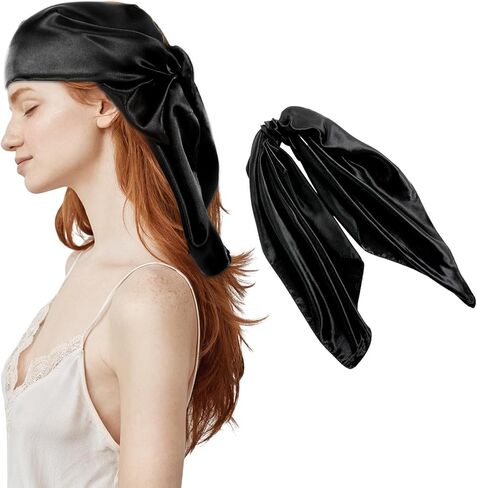 Qianyu 35 Inches Large Square Satin Head Scarf Silk Feeling Hair Scarf Wrapping Square Hair Bandanas Large Satin Silk Like Neck Scarf Sleeping Head Wraps for Womens and Girls at Night in Saudi Arabia