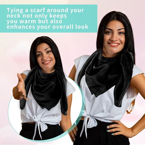 Qianyu 35 Inches Large Square Satin Head Scarf Silk Feeling Hair Scarf Wrapping Square Hair Bandanas Large Satin Silk Like Neck Scarf Sleeping Head Wraps for Womens and Girls at Night in Saudi Arabia