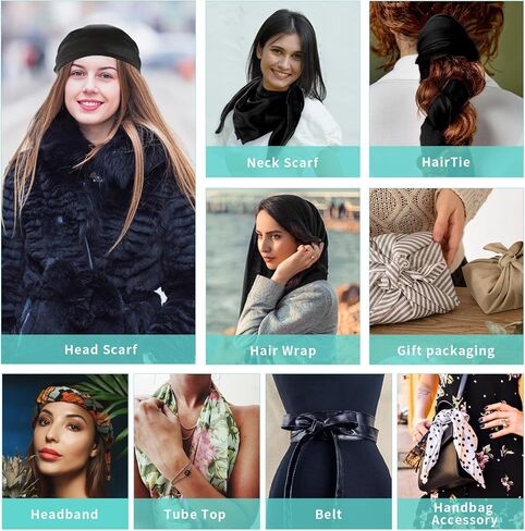 Qianyu 35 Inches Large Square Satin Head Scarf Silk Feeling Hair Scarf Wrapping Square Hair Bandanas Large Satin Silk Like Neck Scarf Sleeping Head Wraps for Womens and Girls at Night in Saudi Arabia