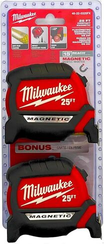 Milwaukee 25 ft. x 1-1/16 in. Compact Magnetic Tape Measure with 15 ft. Reach (2-Pack)… in Saudi Arabia