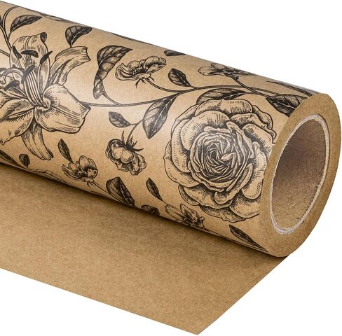 WRAPAHOLIC Kraft Wrapping Paper Roll - Mini Roll - 17 Inch x 33 Feet - Eucalyptus Leaves Design for Birthday, Party, Baby Shower in Saudi Arabia