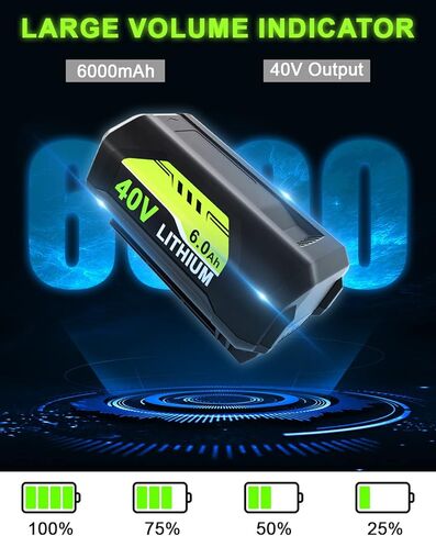 OP4026 6000mAh Replacement for Ryobi 40V Battery 6Ah Compatible with Ryobi 40V Lithium Battery OP40602 OP40601 OP4060A1 OP4026A OP4075A OP4050A OP40201 OP4040 OP40404 OP401 with LED Indicator(Green) in Kuwait
