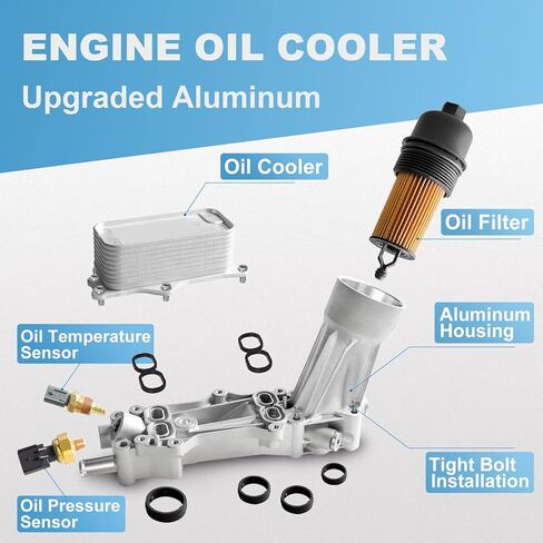 مجموعة مبرد زيت المحرك المطورة من الألومنيوم مع غطاء فلتر الزيت المتوافق مع كرايسلر دودج جيب ورام روتان يستبدل 926-959 68105583AA، 68105583AB (AC AD AE AF) 5184294AE in Kuwait