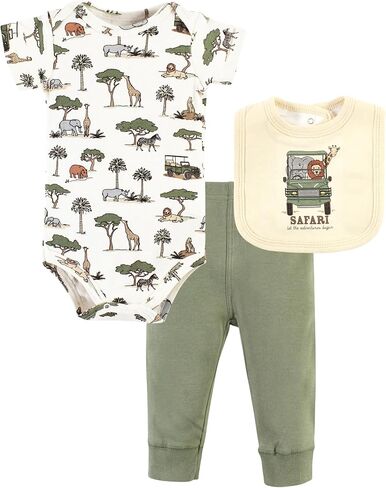 Hudson Baby Unisex Baby Cotton Bodysuit, Pant and Bib Set, Going On Safari, 0-3 Months in Saudi Arabia
