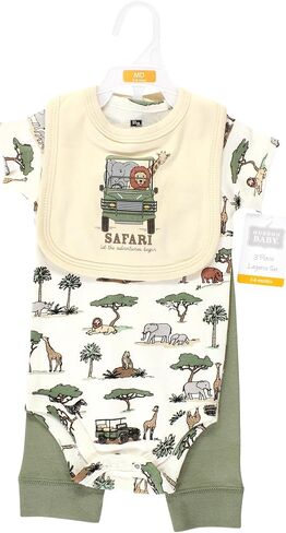 Hudson Baby Unisex Baby Cotton Bodysuit, Pant and Bib Set, Going On Safari, 0-3 Months in Saudi Arabia