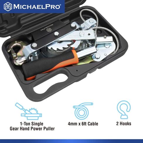 MichaelPro MP009086 1-Ton Power Hand Winch Puller | Winch Puller for Motor Hoisting, Shafts and Gears, Vehicle Recovery, Stretching Wire and Fences, Comes with Carrying Case in Saudi Arabia