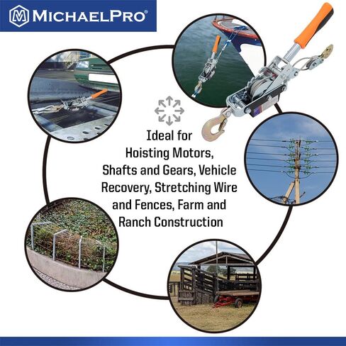 MichaelPro MP009086 1-Ton Power Hand Winch Puller | Winch Puller for Motor Hoisting, Shafts and Gears, Vehicle Recovery, Stretching Wire and Fences, Comes with Carrying Case in Saudi Arabia