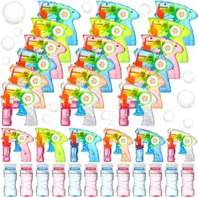 Seematn Light up Bubble Guns LED Bubble Blower with Solution Shooter Gun with Lights Blowing Kit(6 Colors,24 Set)