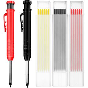 2 Pack Mechanical Carpenter Pencils Built-in Pencil Sharpener with 20 Refills(Black, Yellow, Red), Carpentry Construction Pencils Heavy Duty Mechanical Carpenter Pencil for Woodworking in Kuwait