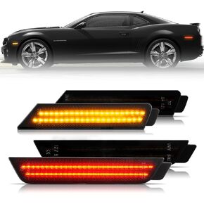 LED Side Marker Light Compatible with Chevy Camaro 2010 2011 2012 2013 2014 2015 Front Rear Fender Bumper Lamps Smonked Lens 4 Pack