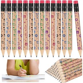 100 Pcs My First Pencil Easy to Hold Thin Pencils Presharpened Wooden HB Pen with Erasers Beginners Prizes Supplies(Lovely)