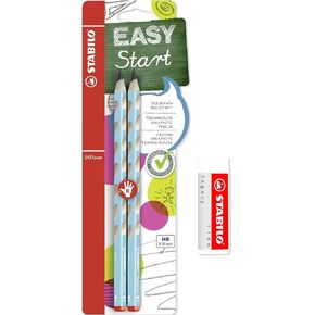 STABILO Handwriting Pencil EASYgraph - 2 pcs - HB + Legacy Eraser (Left Handed Petrol)
