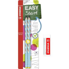 قلم الكتابة اليدوية STABILO EASYgraph - 2 قطعة - HB + ممحاة قديمة (بنزين لليد اليسرى)