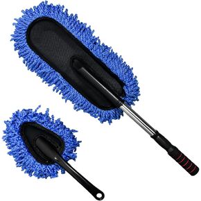 2 PCS Microfiber Car Duster, Scratch Free Auto Exterior Interior Large Dusting Cleaning Brush, Multipurpose Vehicle Dust Cleaner with Extendable Handle, Car Accessories (Blue)