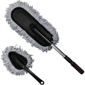 2 PCS Microfiber Car Duster, Scratch Free Auto Exterior Interior Large Dusting Cleaning Brush, Multipurpose Vehicle Dust Cleaner with Extendable Handle, Car Accessories (Blue)