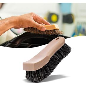 1 PC Car Interior Cleaning Brush, Car Wash Tools, Long Bristle Horse Hair Leather Cleaning Brush, for Automotive, Home, Couch, Stain Remover (Khaki)