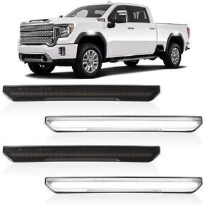 ROCCS 4PCS LED White Side Marker Lights Compatible with GMC Sierra 2500HD 3500HD 2020-2024 Pickup Truck Front Rear Bumper Marker Turn Signal Light, Smoked Lens