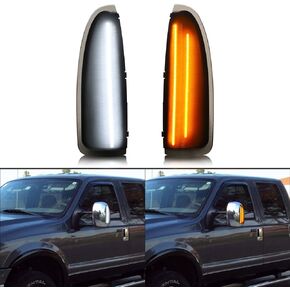 عدسة مدخنة LED مرآة جانبية بديلة لضوء F250 F350 F450 Super Duty 2003-2007، رحلة 2000-2005، مصباح إشارة الانعطاف LED مع إشارة كهرمانية وإضاءة بيضاء لوقوف السيارات in Kuwait