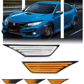 2 قطعة مجموعة مصابيح LED الجانبية لسيارة Honda Civic 2016-2021 الجيل العاشر سيدان كوبيه هاتشباك، مصباح حاجز مؤشر الجانب الأمامي المتسلسل، مصباح موضع إشارة الانعطاف الكهرماني الأبيض، ملحقات