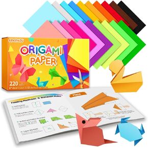 Origami Paper, Double Sided Color Origami Paper kit, 220 Sheets Multicolor Square Easy fold paper with Origami manual for Beginner, Gifts for Paper & Paper Crafts DIY Projects(6x6inch)