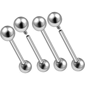 4Pcs Internally Threaded Surgical Steel 14 gauge 1.6mm 16mm 19mm Tongue Barbell Piercing Jewelry Nipple Two 6mm Ball M2810