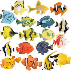 18PCS Tropical Fish Toys for Kids, Plastic Assorted Miniature Sea Creatures Toys, Fake Toy Fish, Mini Ocean Animal Figures for Toddlers