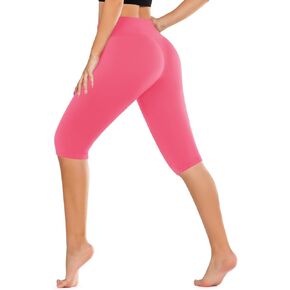DHSO Women's Knee Length Capri Leggings – High Waisted Capri Pants Workout Yoga Running Summer Biker Shorts