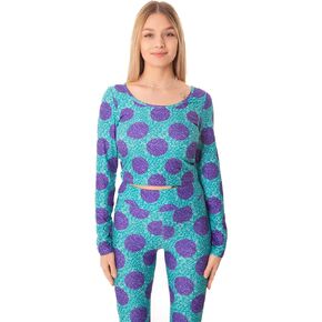 Adult Womens Blue Furry Monsters Crop Top and Leggings - Onesie Costume T Shirt Pajama Halloween