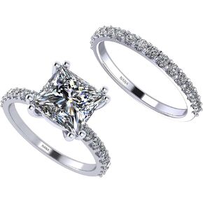 NANA Jewels 1.50ct Princess Cut Solitaire Engagement Ring & Wedding Band w/Pure Brilliance Zirconia Size 6.5