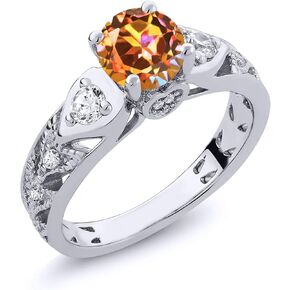 Gem Stone King 925 Sterling Silver Round 6MM Gemstone Birthstone Engagement Ring | Wedding Anniversary Promise Ring For Women | Available In Size 5, 6, 7, 8, 9