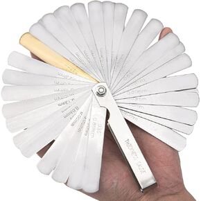 Stainless Steel Feeler Gauge Dual Marked Metric and Imperial Gap Measuring Tool Compatible with Measuring Gap Width & Thickness (32 Blades)