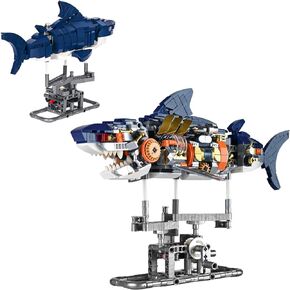 Mechanical Shark STEM Building Set,Sea Animal Toys Crossing Shark with Lighting and Linkable,Ideas Sets for Adults Shark,Creatures Gift Compatible with Legos for Adults and Boys Ages 8-12