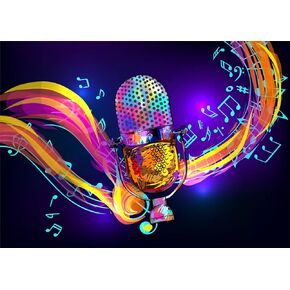 Music Backdrop Fabric 7x5ft Rainbow Microphone Backdrop for Karaoke Party Decorations Music Notation Photography Background Music Theme Party Birthday Supplies Concert Stage Banner Studio Props