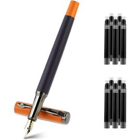 Metal Black Fountain Pen Set, 0.5mm Fine Nib Fountain Pen with 10 3.4mm Ink Cartridges and 1 Converter Smooth Writing Luxury Calligraphy Pen Office School Supplies Gift(Yellow)