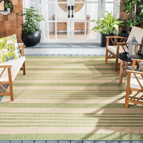 SAFAVIEH Courtyard Collection Area Rug - 6'7' x 9'6', Beige & Sweet Pea, Stripe Design, Non-Shedding & Easy Care, Indoor/Outdoor & Washable-Ideal for Patio, Backyard, Mudroom (CY6062-218)