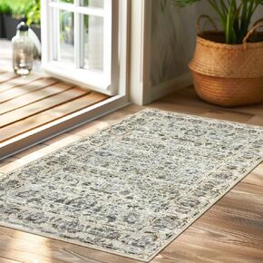 Runner Rug 2x6 Kitchen Runner Rug Vintage Floral Rug Washable Runner Rug Non-Slip Low Pile Hallway Runner Distressed Boho Rug for Bedroom Bathroom Laundry Room Doorway Entryway Rug, Charcoal