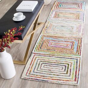 SAFAVIEH Nantucket Collection Runner Rug - 2'3" x 8', Ivory, Handmade Boho Abstract Cotton & Wool, Ideal for High Traffic Areas in Living Room, Bedroom (NAN604A)