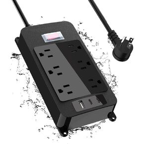 شريط طاقة خارجي مع USB C، واقي ضد الماء عالي التحمل مع 4 منافذ، 2 منافذ USB C، سلك تمديد مسطح بطول 6 أقدام للحمام والمطبخ