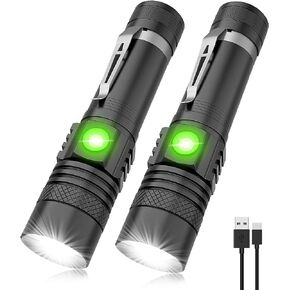 Flashlights USB Rechargeable, Tactical Led Flashlight, 4 Models, Zoomable, Waterproof, High Lumens Flashlight with Clip for Camping, Hiking and Outdoor